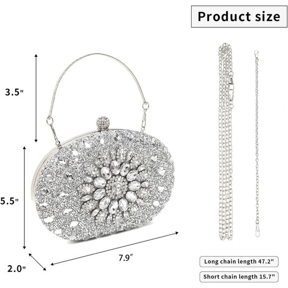 Luxury Evening Purse with Clip Closure and Rhinestones - Perfect for Events - Picture 2 of 7